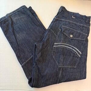 Red Ape Authentic Mens Baggy Dark Wash Denim Jeans 38x32 Contrast Stitch Y2K